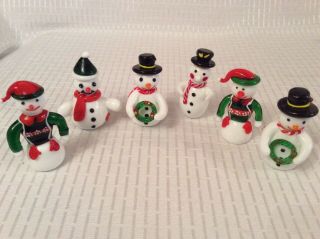 X6 Hand Made Solid Glass Snowmen Figures Rare Set Christmas Display