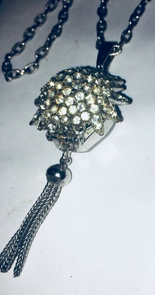 Vintage Lucerne Rhinestone Necklace Pendant Locket Watch Antimagnetic Swiss Made