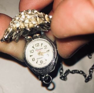 Vintage Lucerne Rhinestone Necklace Pendant Locket Watch Antimagnetic Swiss Made 2