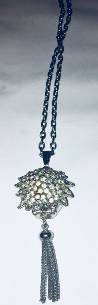 Vintage Lucerne Rhinestone Necklace Pendant Locket Watch Antimagnetic Swiss Made 3