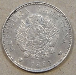 Argentina 1882 20 Centavos Lightly Circulated Coin With Luster