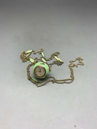 Antique Art Deco Sterling Silver Guilloche Enamel Ball Watch Necklace