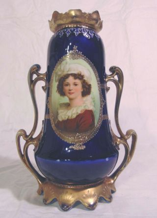Rs Prussia Royal Vienna Cobalt Blue Porcelain Portrait Vase