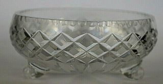 Vintage Three Footed Diamond Cut Crystal Rose Bowl With Flat Base