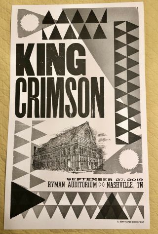 King Crimson 9/27/19 Ryman Hatch Show Print Concert Poster Nashville