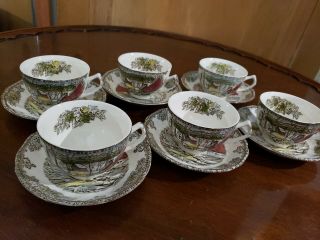 Johnson Brothers Friendly Village The Ice House Set of 5 Tea Cup Saucers England 3
