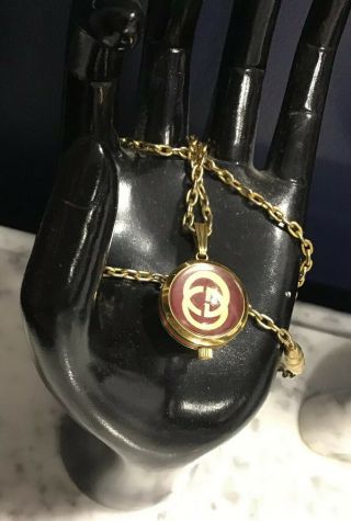 Rare Vintage Gucci Gg Enamel Designer Ball Watch Necklace - Not Running