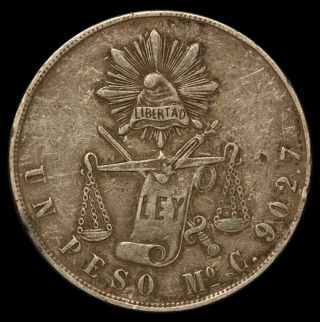 1870 Mo C Mexico One Un Peso Silver Coin - Km 408.  5