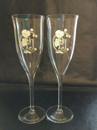 2 Perrier Jouet Champagne Toasting Flutes Hand Painted Floral Design