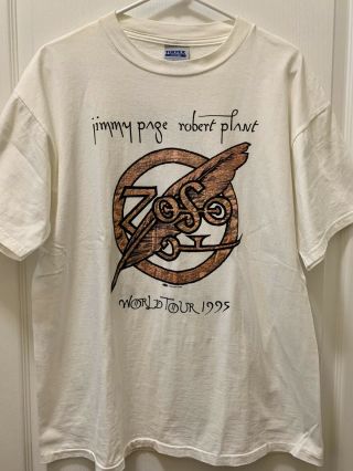 Jimmy Page Robert Plant World Tour 1995 White Shirt Size Large In