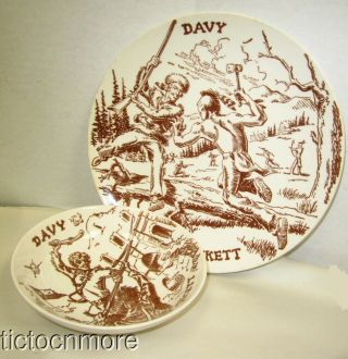 Vintage Oxford China Wild Frontier Davy Crockett Dish Plate & Bowl Set 1950s
