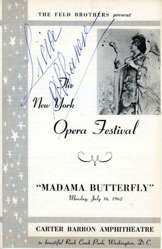 S929.  Licia Albanese,  Opera Singer,  Autographed Signed Program,  Dated 7/16/1962.