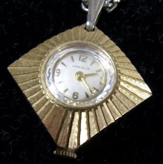Vintage Classic Gold Plate Caravelle Pendant Watch Necklace Windup 17 Jewels