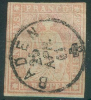 Switzerland 1854 Sg 31 15r Rose Helvetia Definitive Stamp Green Thread