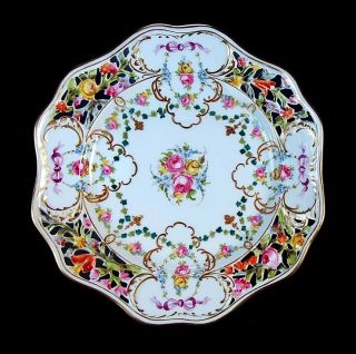 Rare Thieme Dresden Hand Painted Flowers Bows Gold Trim Reticulated 10 " Plate