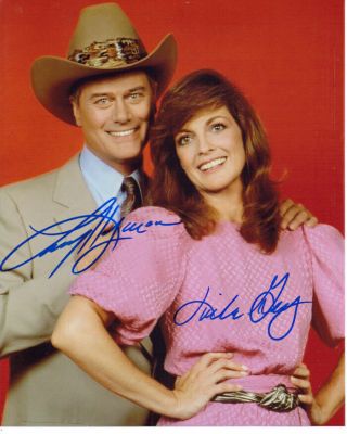 Larry Hagman Linda Gray Dallas Signed By Both 8x10 Photo With