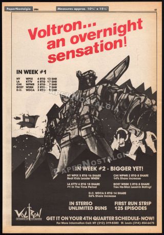 Voltron : Defender Of The Universe_orig.  1984 Trade Ad / Poster_tv Series Promo