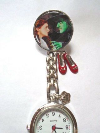 Wizard Of Oz Nurse Watch Dorothy Wicked Witch Green Red Shoes Charms Clip Brooch