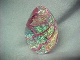 Ges Glass Eye Studio 1998 Iridescent Art Glass Egg Paperweight Signed Exc E