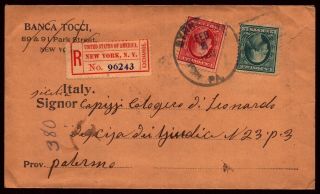 1910 Registered Cover To Italy 26mm Fx - Ny1 Label Scott 332 / 339 Contents
