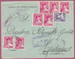 Romania 1929 - Registered Commercial Cover To Germany,  Perfin & Seal