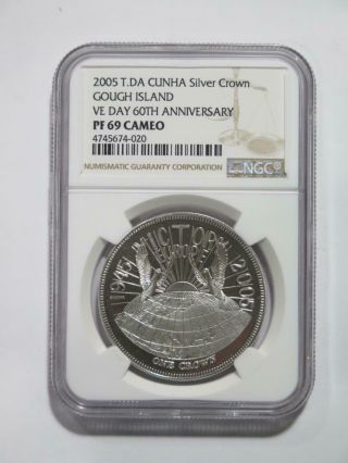 Tristan Da Cunha Gough Island 2005 Crown Silver World Coin ✮ngc Pf69 Ca✮cheap✮
