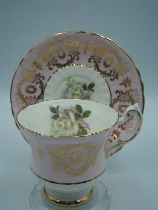 Paragon Cup Saucer Pink Color And Gold Trim With White Rose