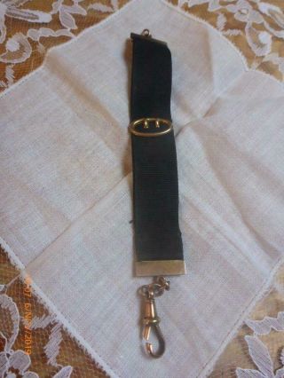 Antique 9 Ct Gold Black Ribbon Mourning Pocket Watch Fob
