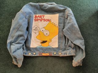 Vintage 1990 Stickshift Denim Bart Simpson Jean Jacket Simpsons - Cond