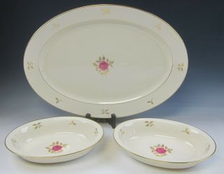 Lenox China Rhodora 17 " Oval Serving Platter& Two 9 1/8 " Oval Vegetable Bowls Ex