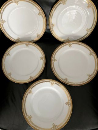 Antique Limoges Coronet Gold White China Plates Set 5 Rare