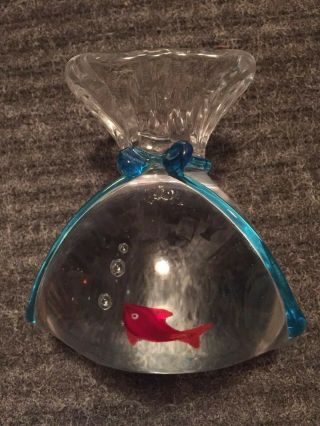 Murano Glass Gold Fish In A Bag Paperweight