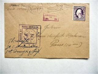 World War I 1918 Army Postal Service Cover To Paris.  Censor Marks.  L@@k