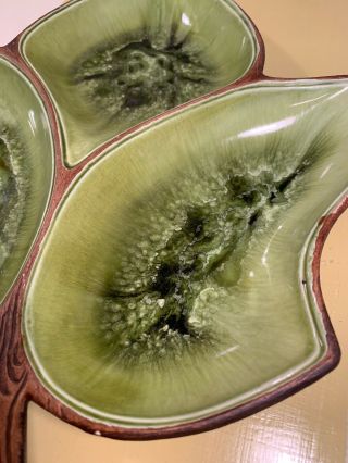 Vintage TREASURE CRAFT HAWAII - 3 Part Divided Leaf Dish 377 MCM Avocado Green 2
