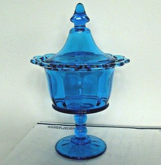 Imperial Antique Blue Glass Lidded Jar Footed Open Lace Edge 10 " Gorgeous