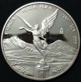 Mexico 2007 Libertad Ounce Piece, .  999 Silver Proof,  Not Encapsulated,  Bargain S