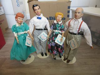 Vintage I Love Lucy 1988 Hamilton Presents 15 " Vinyl Dolls Set Of 4 With Stands