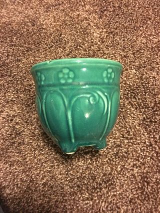 Shawnee Pottery Small Planter Vase Green With Floral Pattern