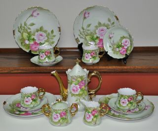 Vintage Lefton Luncheon Set,  Hand Painted Porcelain China - Heritage Green - 17 Pc