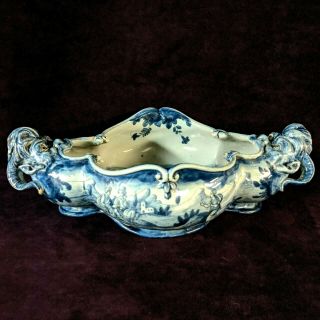 Lg Blue White North Wind Handle Cantagalli Pottery Italian Bowl Vase Cockerel