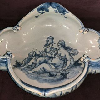 LG Blue White North Wind Handle Cantagalli Pottery Italian Bowl Vase Cockerel 2