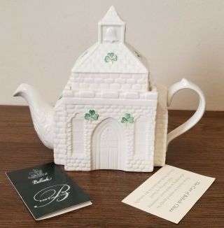 Belleek Fine Parian China Shamrock Church Teapot Made In Ireland