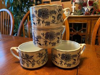 Vintage Blue Danube Japan Set Of 4 Handled Soup Cup / Bowl In Blue Onion Ex Cd