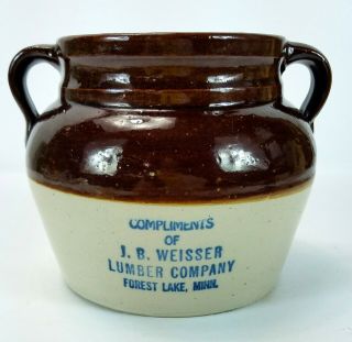 Vintage Red Wing Bean Pot Jb Weisser Lumber Company Forest Lake Minnesota