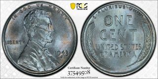 1943 - S Lincoln Wheat Cent 1c Pcgs Ms67 - Icy Blue Toning