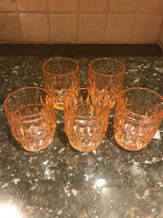Set Of 5 Jeanette Pink Depression Glass Windsor Diamond 8 Oz.  Tumblers.