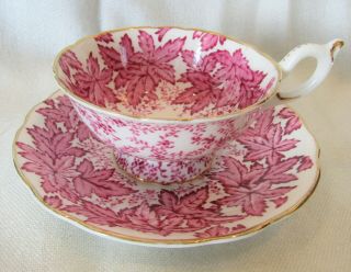 Vintage Coalport Dark Pink Ivy Leaves Teacup And Saucer