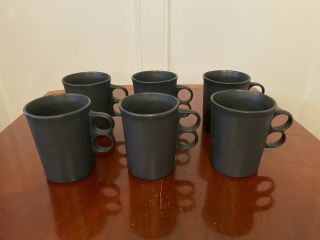 Set 6 BENNINGTON POTTERS 1340 David Gil Black Matte Double Trigger Coffee Mugs 3