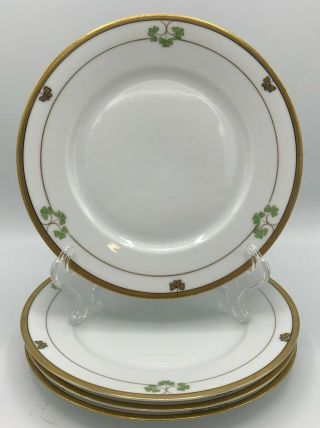 Pickard Shamrocks Salad/luncheon Plates Set Of 4 Clover Gold Leaf Mark Antique
