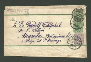 Germany 3 Pf Wrapper With 3pf And 5 Pf Stamps To Philippines,  1889